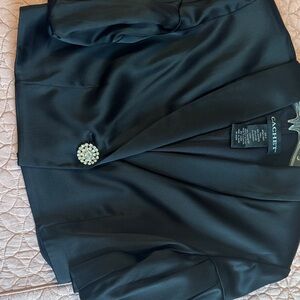 Cachet Black Satin Jacket with Jewel Button